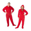 Unisex Coral Velvet Plush Hooded Footie Pajamas (Red)